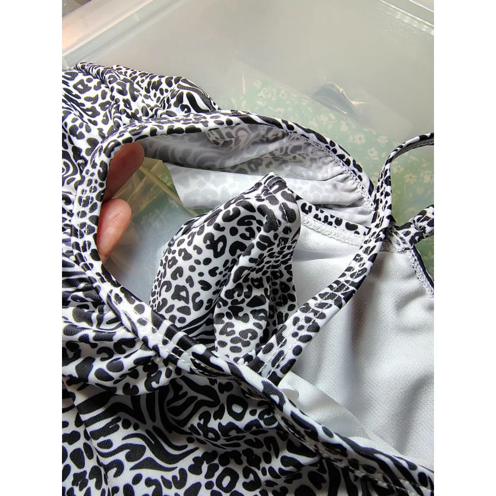 Calvin Klein Girls XL 16 Bikini Set Black White Animal Print 2 Piece Swim NWT